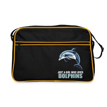 Dolphin Delfine Delfin - Retro Tasche - Schwarz/Gold - Vorne
