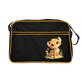 Cheetah Geparde Gepard - Retro Tasche - Schwarz/Gold - Vorne