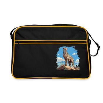 Cheetah Geparde Gepard - Retro Tasche - Schwarz/Gold - Vorne