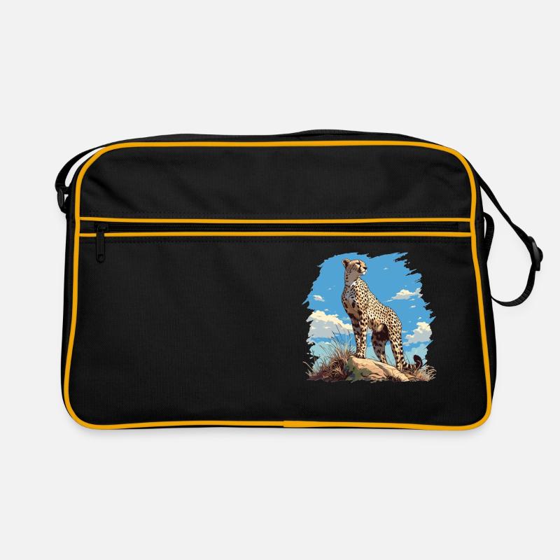 Cheetah Geparde Gepard - Retro Tasche - Schwarz/Gold