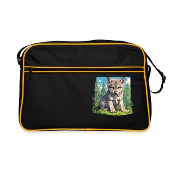 Wölfe Wolf - Retro Tasche - Schwarz/Gold - Vorne
