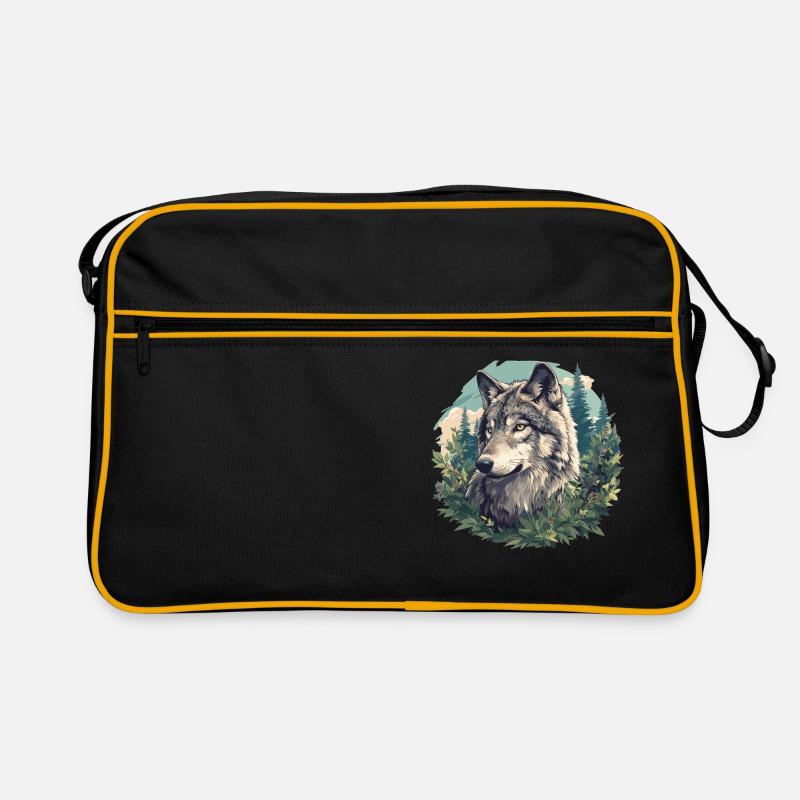 Wölfe Wolf - Retro Tasche - Schwarz/Gold