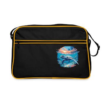 Sea Turtle Meeresschildkröten Meeresschildkröte - Retro Tasche - Schwarz/Gold - Vorne