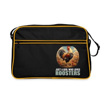 Rooster Hähne Hahn - Retro Tasche - Schwarz/Gold - Vorne
