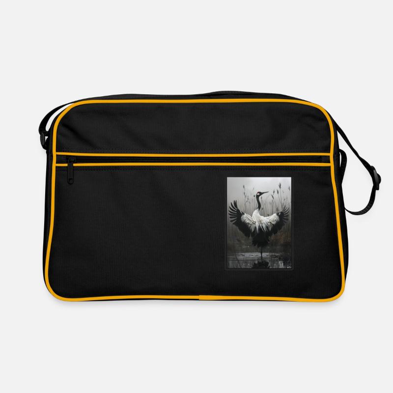 Kraniche Kranich - Retro Tasche - Schwarz/Gold