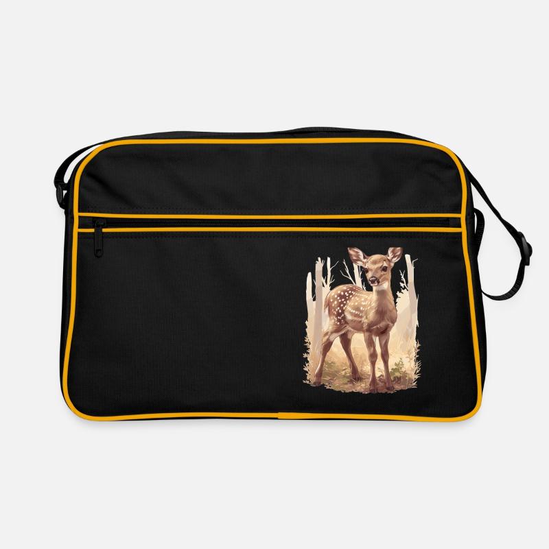 Hirsche Hirsch - Retro Tasche - Schwarz/Gold