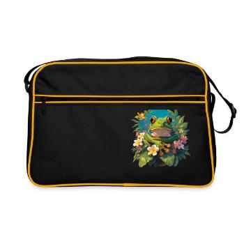 Frosch Frösche - Retro Tasche - Schwarz/Gold - Vorne