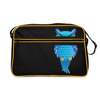 Hibou bleu, oiseau coloré frappant - Sac Retro - noir/or - Devant