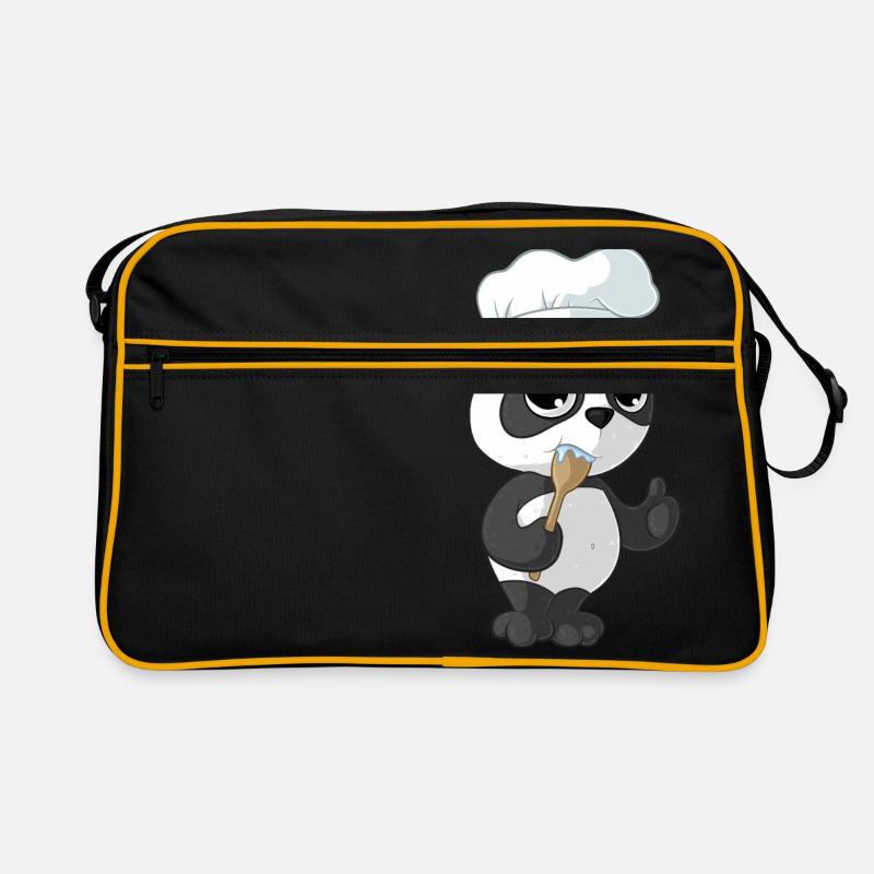 Kochender Comic Panda - Retro Tasche - Schwarz/Gold
