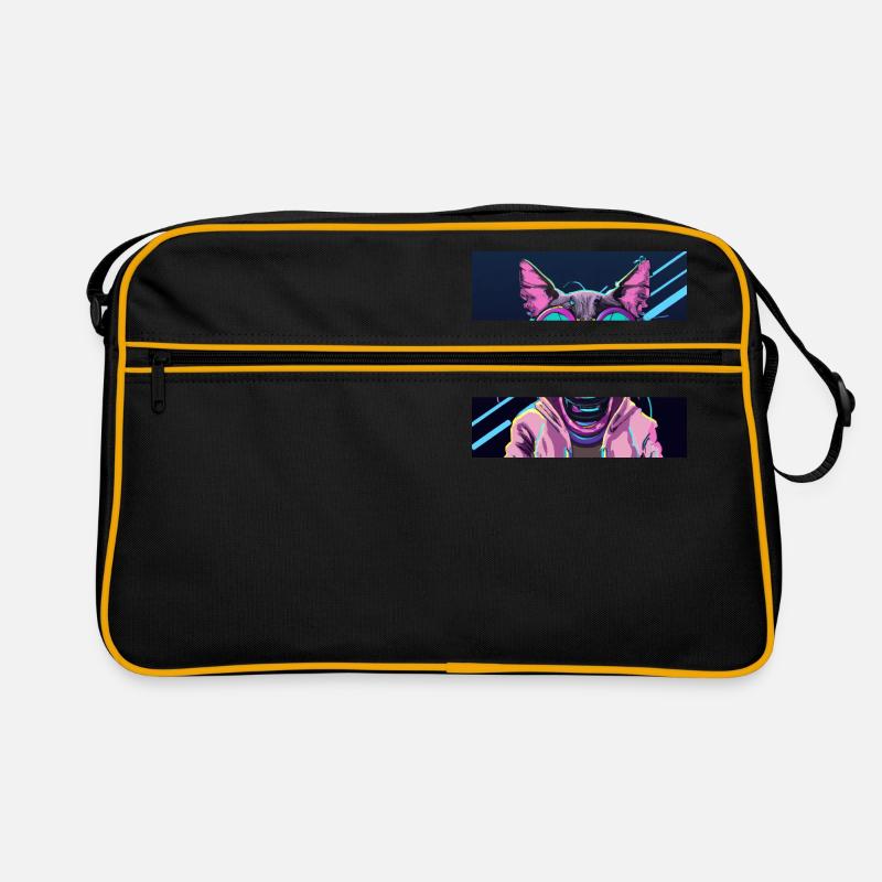 Coole Katze mit Brille - Retro Tasche - Schwarz/Gold