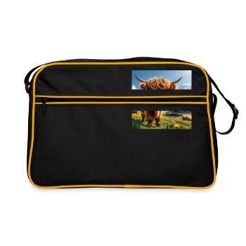 Vache Highland, encore plus mignonne et plus douce - Sac Retro - noir/or - Devant