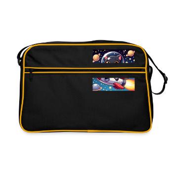 Chat mignon de l’espace sur une fusée dans l’espace - Sac Retro - noir/or - Devant