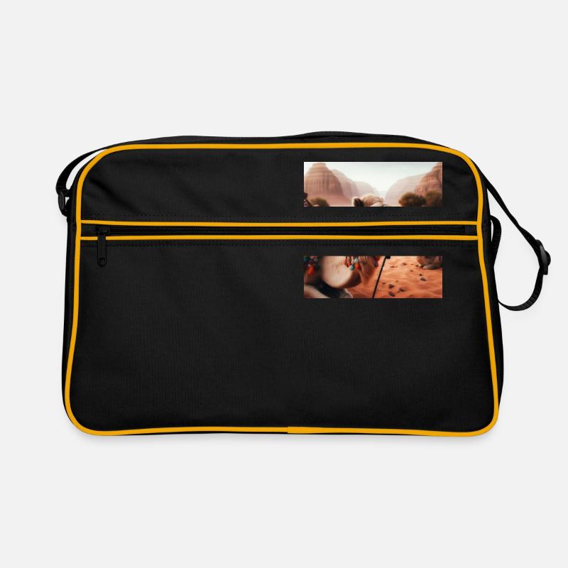 echtes Kamel in der Wüste A5 - Retro Tasche - Schwarz/Gold