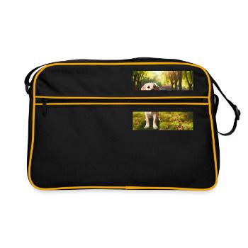 Chien qui porte des fleurs dans une forêt - Sac Retro - noir/or - Devant