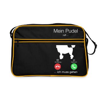 Geschenk Anruf Pudel ruft - Retro Tasche - Schwarz/Gold - Vorne