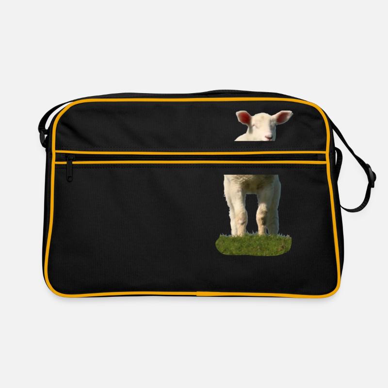 Süßes Schaf auf einer Weide - Retro Tasche - Schwarz/Gold