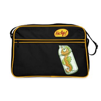 Hippocampe dans bouteille plastique demande d'aide - Sac Retro - noir/or - Devant