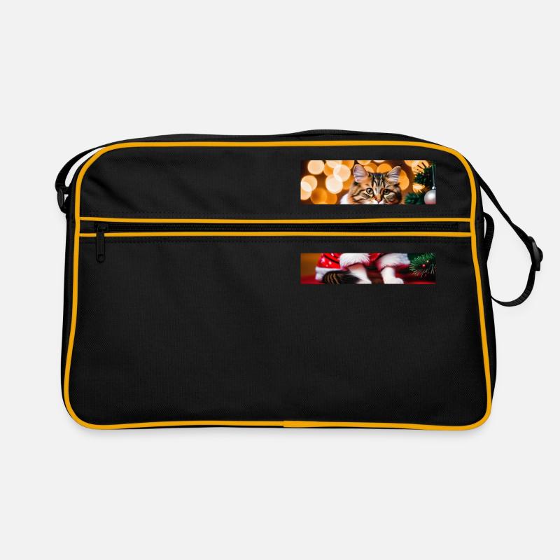 Katze im Pullover - Retro Tasche - Schwarz/Gold