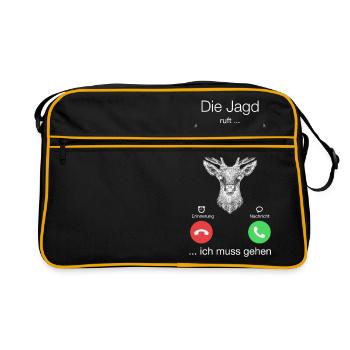 Geschenk Anruf Jagd Hirsch ruft - Retro Tasche - Schwarz/Gold - Vorne