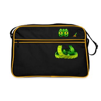 Klapperschlange in Grün. Geschenkidee - Retro Tasche - Schwarz/Gold - Vorne