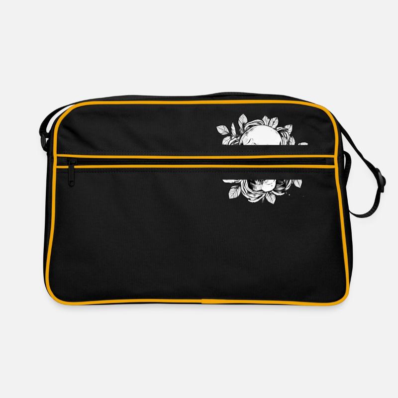 3 Blumenschädel Skelett Schädel 3 - Retro Tasche - Schwarz/Gold