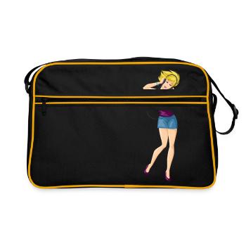 Musik hörende Blondine, Frau Geschenk - Retro Tasche - Schwarz/Gold - Vorne