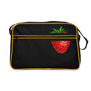 Erdbeere - Retro Tasche - Schwarz/Gold - Vorne