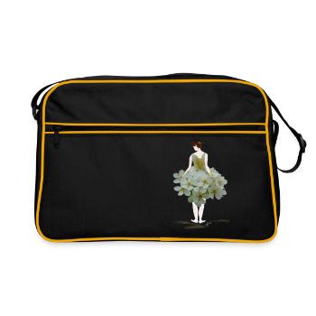 Femme de fleurs en robe de fleurs blanches - Sac Retro - noir/or - Devant