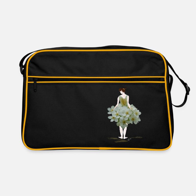 Blumenfrau in weissem Blütenkleid Retro Tasche