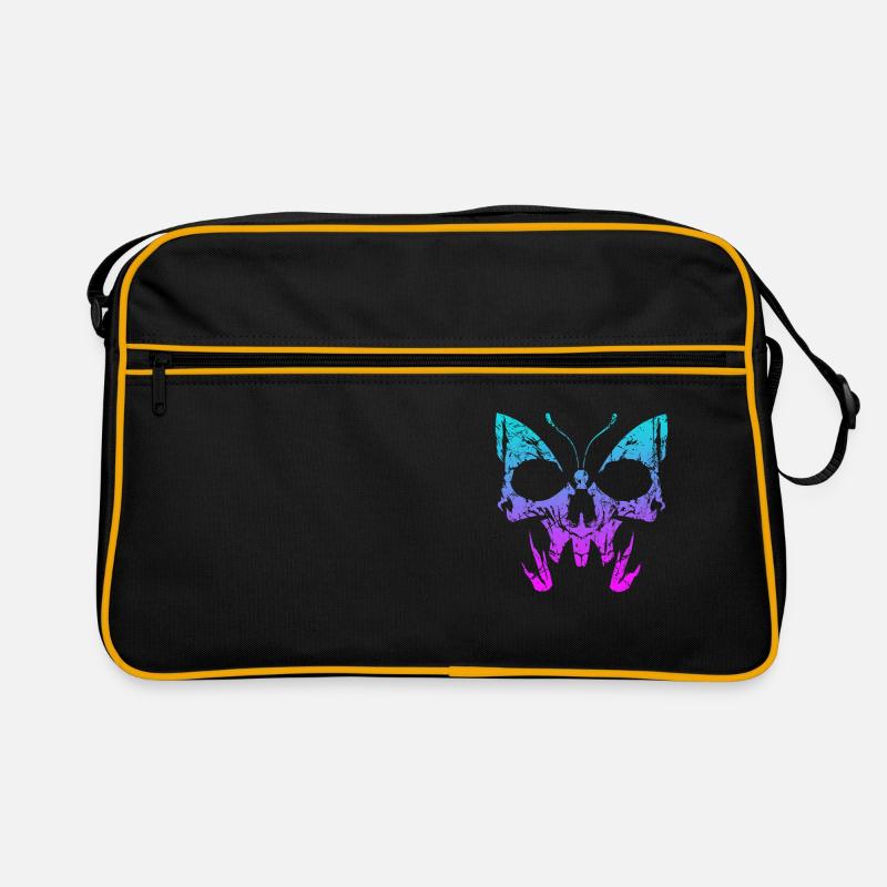 Squelette d’os du crâne de papillon gothique - Sac Retro - noir/or