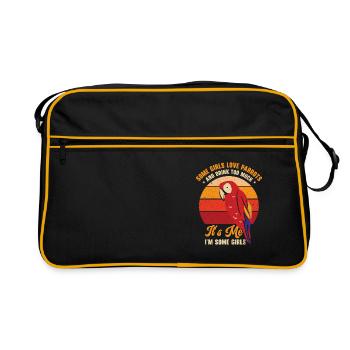 Macaw Pet Papagei Besitzer Mädchen trinken - Retro Tasche - Schwarz/Gold - Vorne