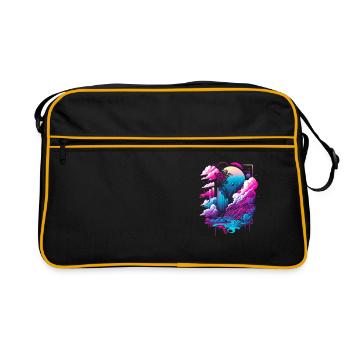 Vaporwave Abstrakte Landschaft Mond Baum - Retro Tasche - Schwarz/Gold - Vorne