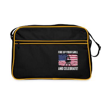 Barbecue de l’indépendance des États-Unis Drapeau américain - Sac Retro - noir/or - Devant