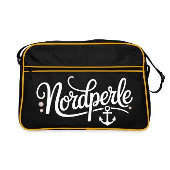 Nordperle Hamburg Nordsee Ostsee Norddeutsch Deern - Retro Tasche - Schwarz/Gold - Vorne