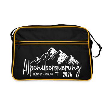 Alpenüberquerung 2026 München Venedig - Retro Tasche - Schwarz/Gold - Vorne