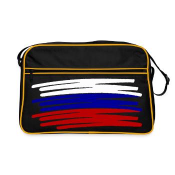Russland Flagge Fahne Strichzeichnung gemalt - Retro Tasche - Schwarz/Gold - Vorne