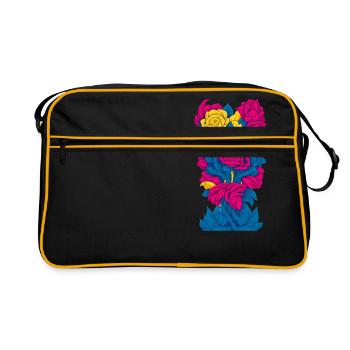 Fleurs (bleu, rouge, jaune) - Sac Retro - noir/or - Devant