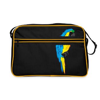 Macaw parrot yellow, blue drawing - Retro Bag - black/gold - Front