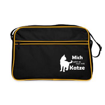Mich gibt es nur mit Katze! - Retro Tasche - Schwarz/Gold - Vorne