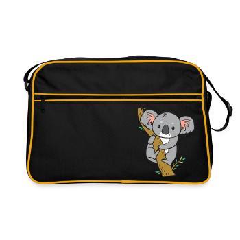 Koala - schaut vom Baum. - Retro Tasche - Schwarz/Gold - Vorne