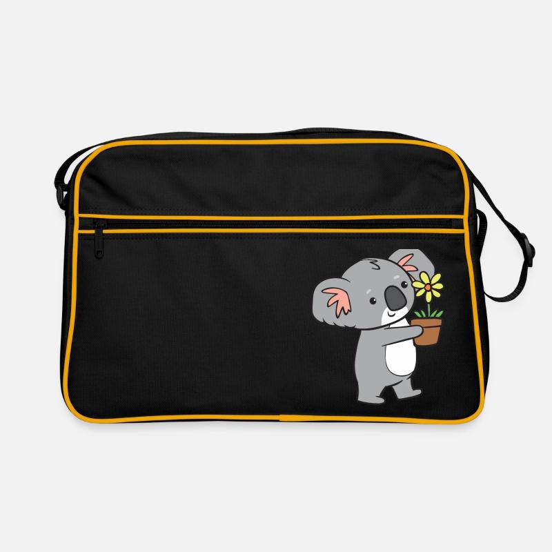 Koala - mit Blume - Retro Tasche - Schwarz/Gold