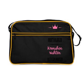 Hinfallen,Aufstehen,Krönchen richten,Weiterlaufen - Retro Tasche - Schwarz/Gold - Vorne
