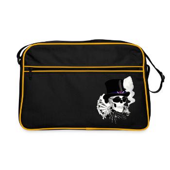 Skull mit Sonnenbrille und Zylinder - Retro Tasche - Schwarz/Gold - Vorne