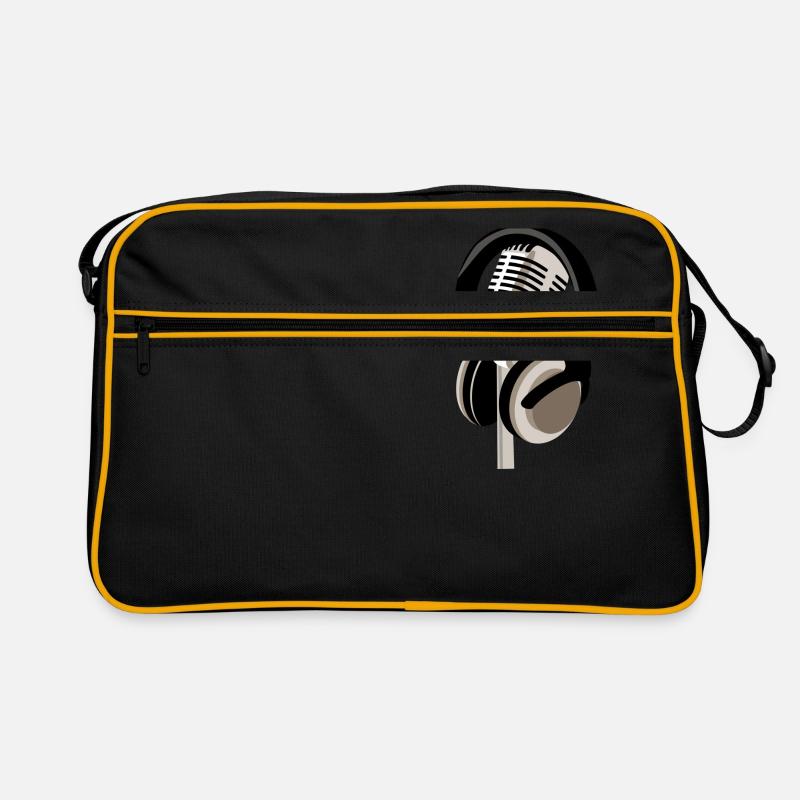 Mikrofon mit Kopfhörern - Retro Tasche - Schwarz/Gold