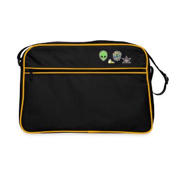 Sticker Bomb Space&Food - Alien, Geist, Banane,USW - Retro Tasche - Schwarz/Gold - Vorne