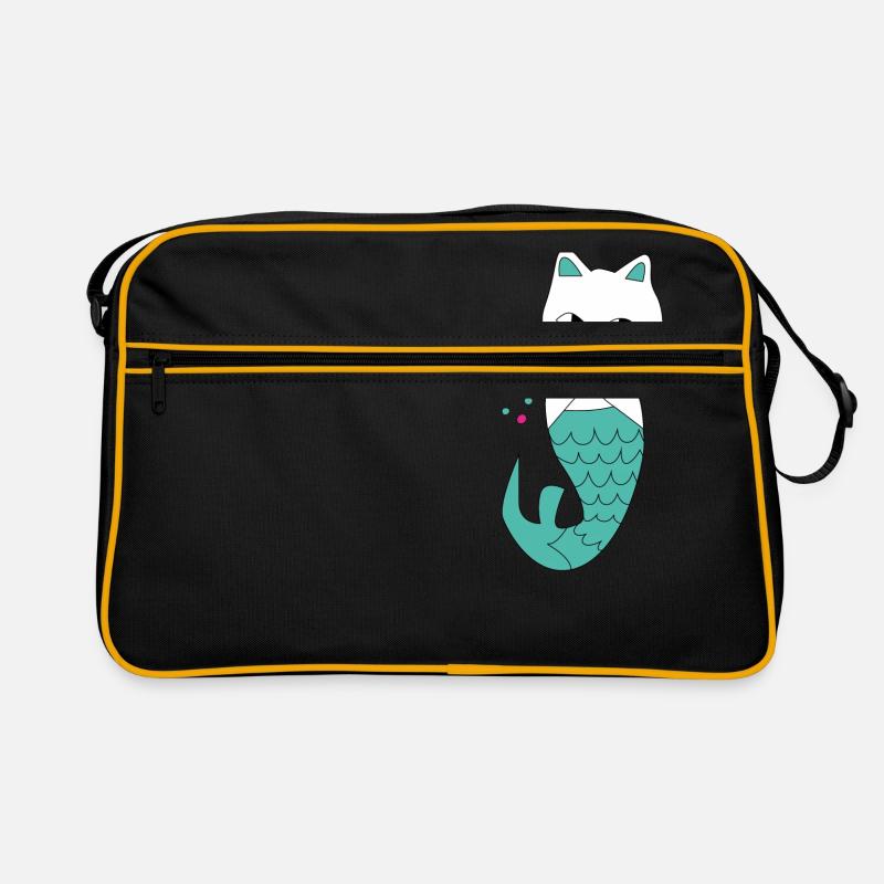 Katze Meerjungfrau - Retro Tasche - Schwarz/Gold