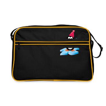 Pinguin beim Sondeln mit Metalldetektor in Arktis - Retro Tasche - Schwarz/Gold - Vorne