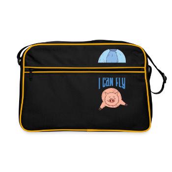 Cochon avec parachute | Je crois que je peux voler. - Sac Retro - noir/or - Devant