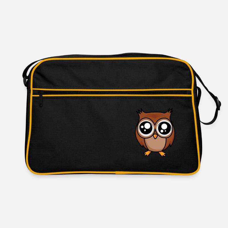 Süße Eule mit GROßEN Augen - Retro Tasche - Schwarz/Gold
