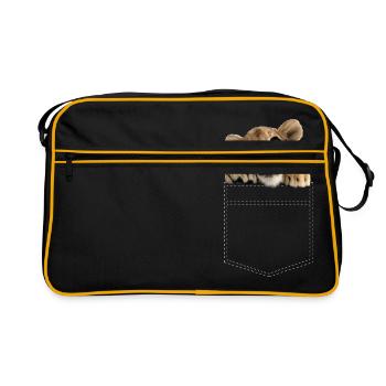 mignon lion bébé dans la poche poitrine - Sac Retro - noir/or - Devant